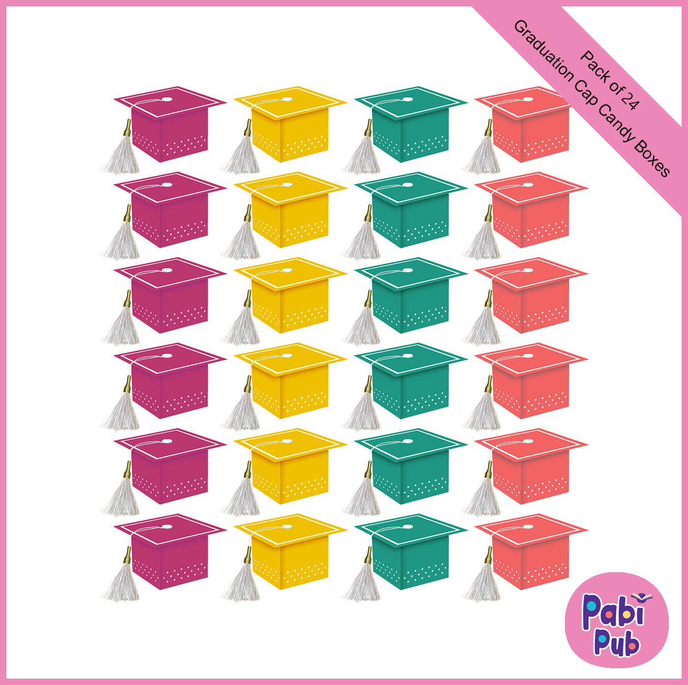 Pack of 24 Graduation Cap 4-colors Candy Boxes